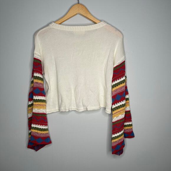 Altar'd‎ State Women's Crew Neck Striped Bell Crochet Sleeve Sweater Size Small - Picture 6 of 6